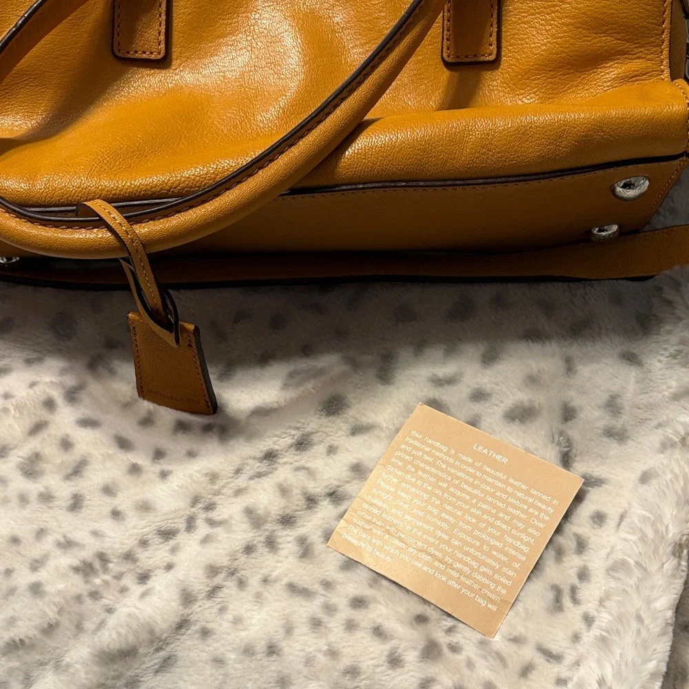 Michael Kors Golden Yellow Leather East West Hamilton Satchel Handbag - Picture 10 of 16